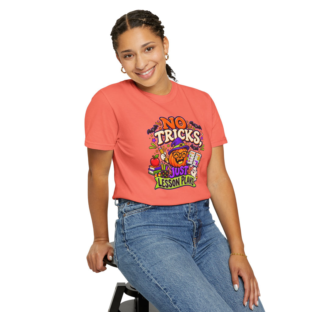 Halloween Teacher T-Shirt - "No Tricks, Just Lesson Plans"