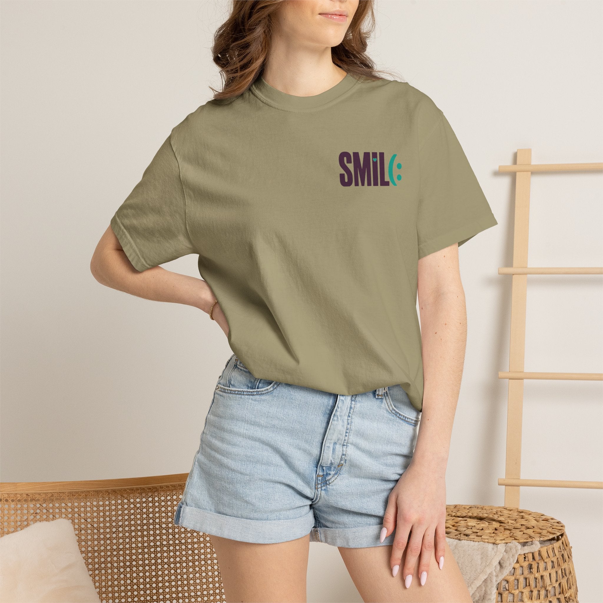 SMIL(: IT’S FREE. Front & Back Garment-Dyed Graphic Tee