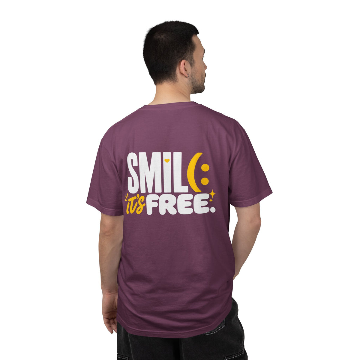 SMIL(: IT’S FREE. White & Yellow Front-and-Back Garment-Dyed Tee