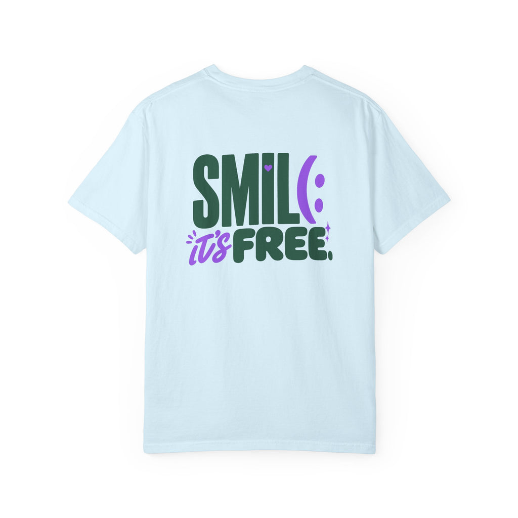 SMIL(: IT’S FREE. Green & Purple Front-and-Back Garment-Dyed Tee