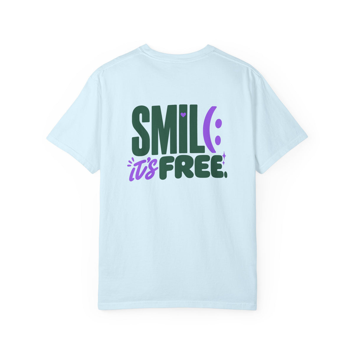 SMIL(: IT’S FREE. Green & Purple Front-and-Back Garment-Dyed Tee
