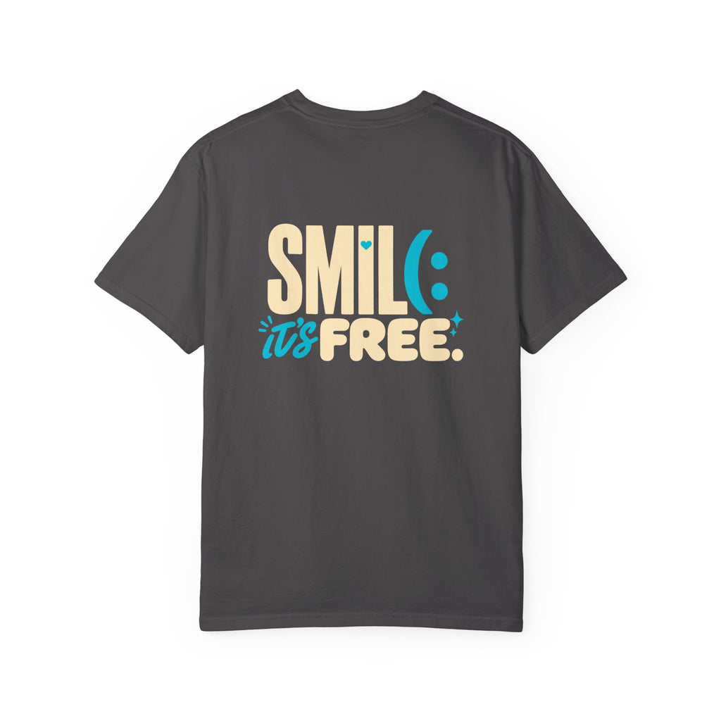 SMIL(: IT’S FREE. Charcoal & Plum Front-and-Back Tee