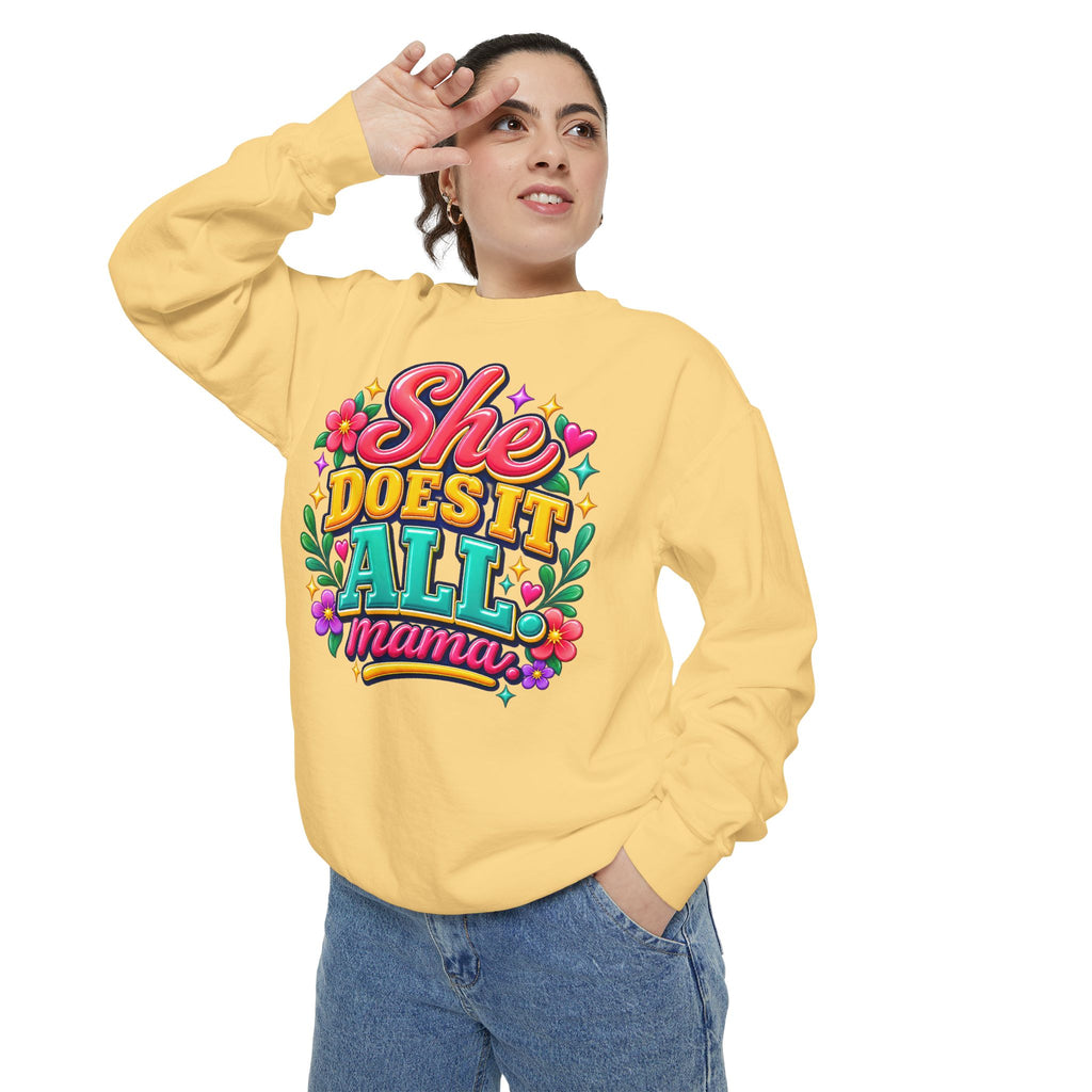 She Does It All Mama Sweatshirt — Floral Mom Appreciation Crewneck