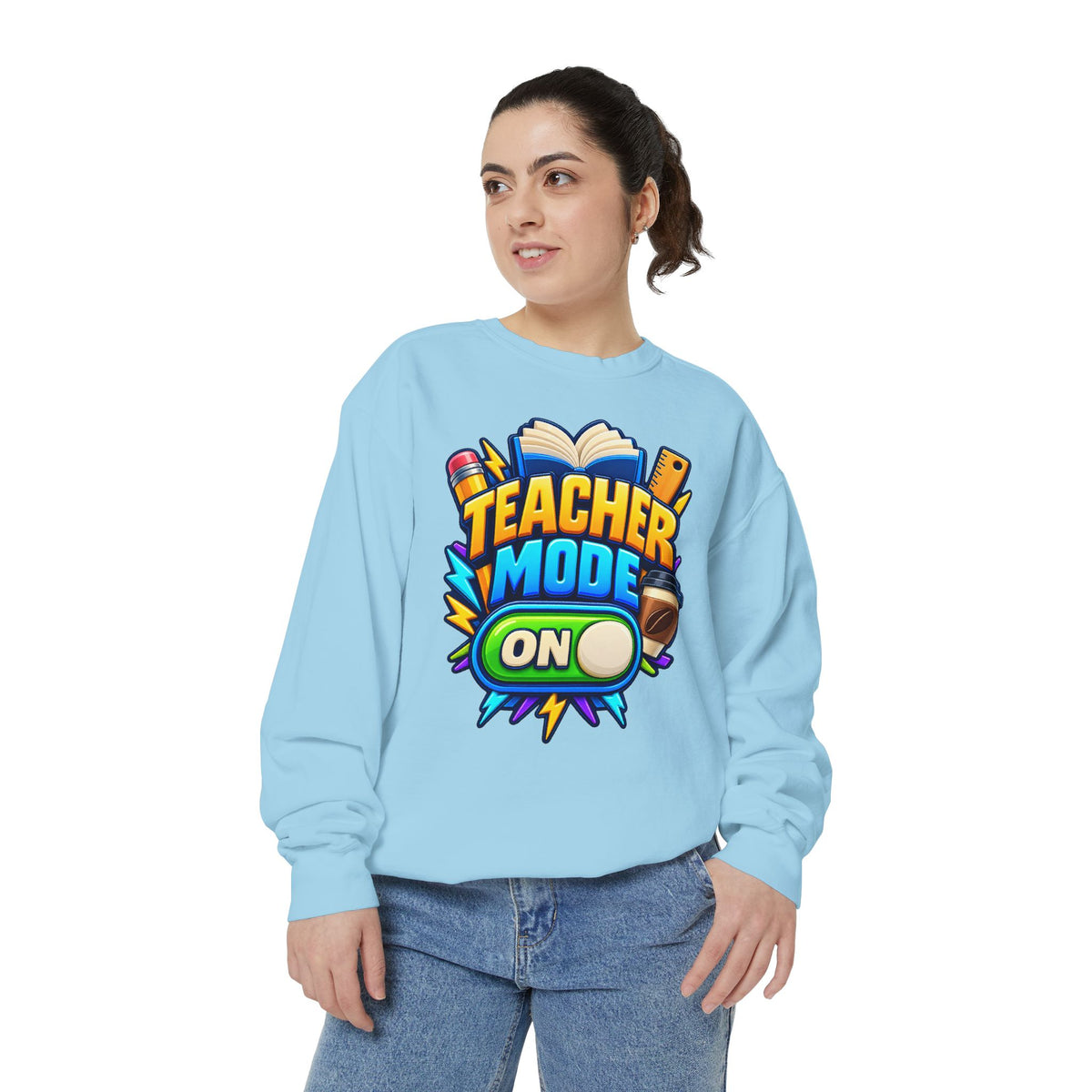Teacher Mode On Sweatshirt 📚☕ | Funny Teacher Crewneck