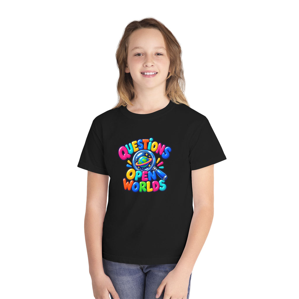 🌍 Questions Open Worlds Colorful Space Graphic Youth Tee