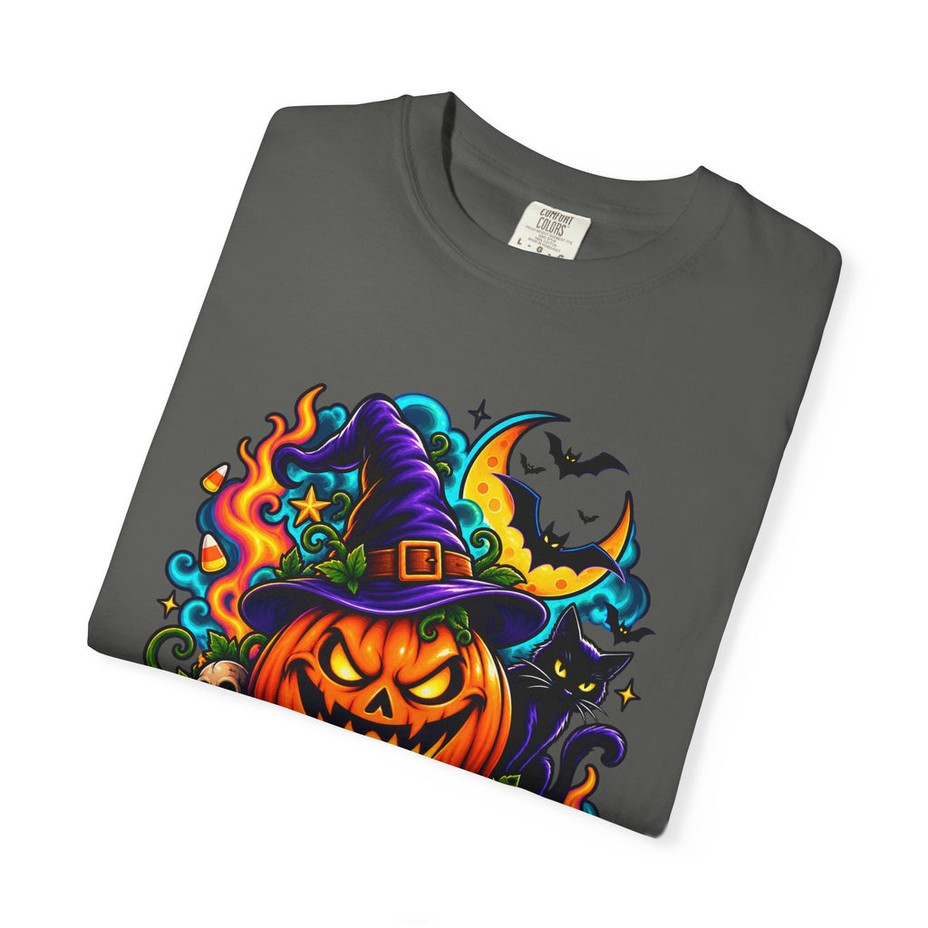 Unisex Halloween Pumpkin & Black Cat T-Shirt | Colorful Spooky Adult Tee