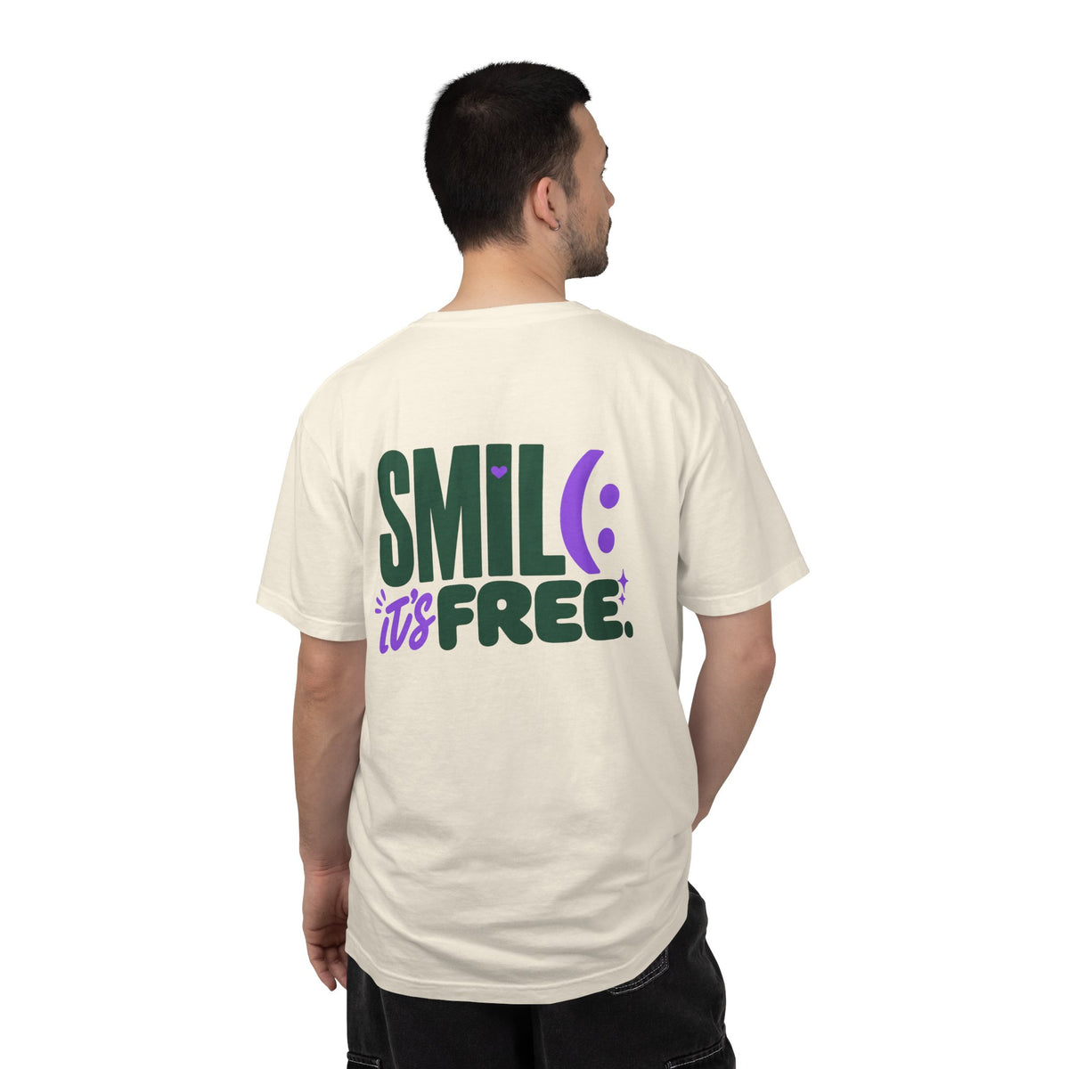 SMIL(: IT’S FREE. Green & Purple Front-and-Back Garment-Dyed Tee
