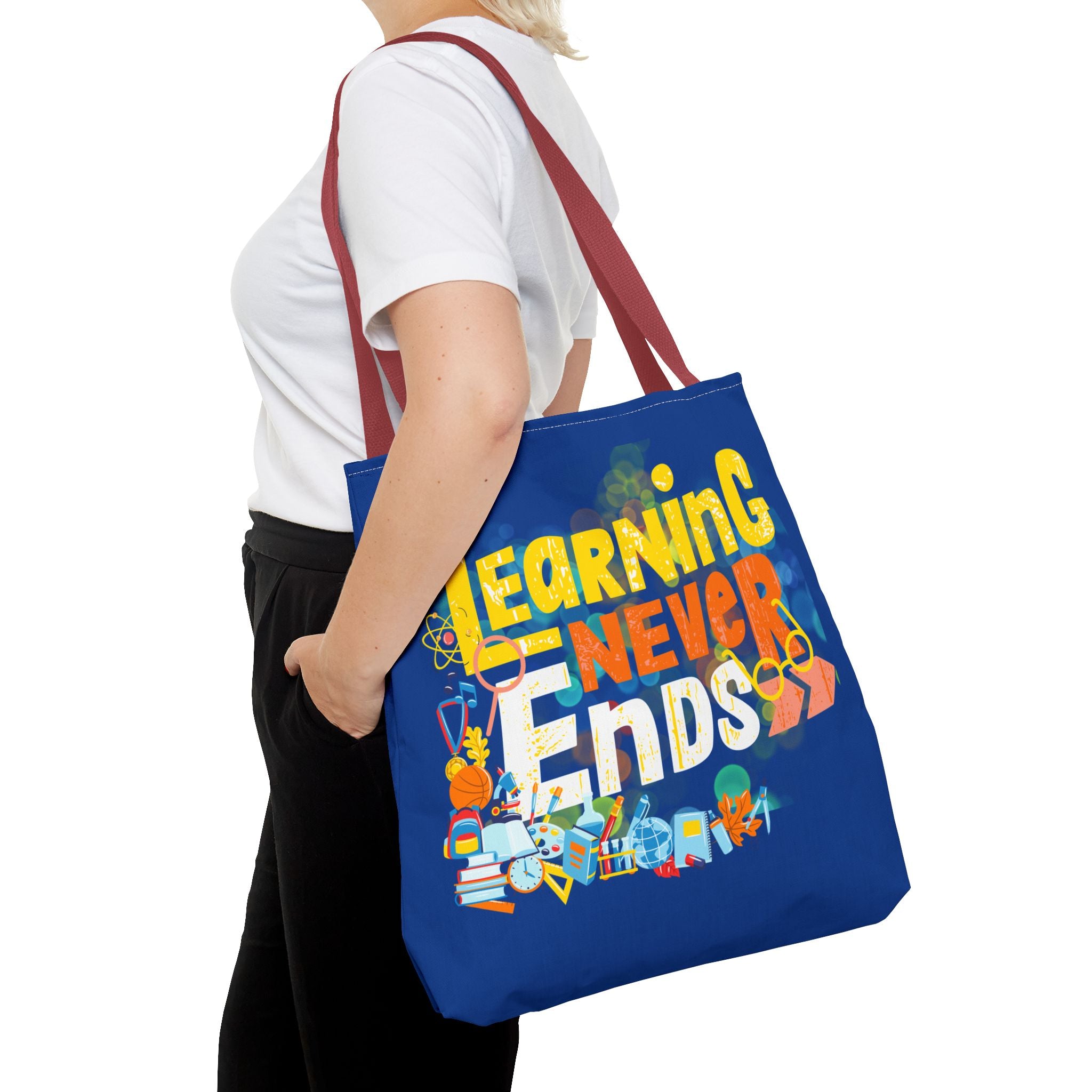 Learning Never Ends - Great Things Await Tote Bag (AOP)