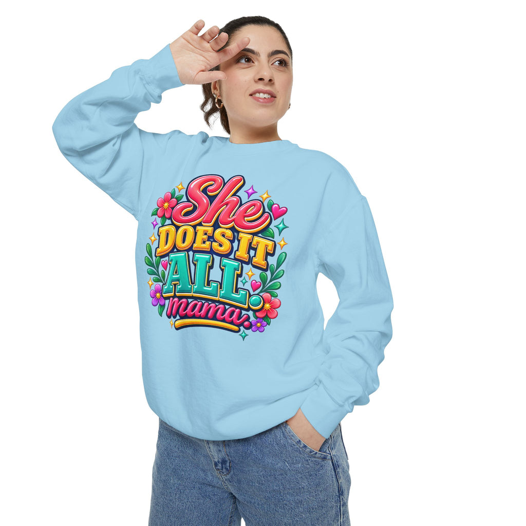 She Does It All Mama Sweatshirt — Floral Mom Appreciation Crewneck
