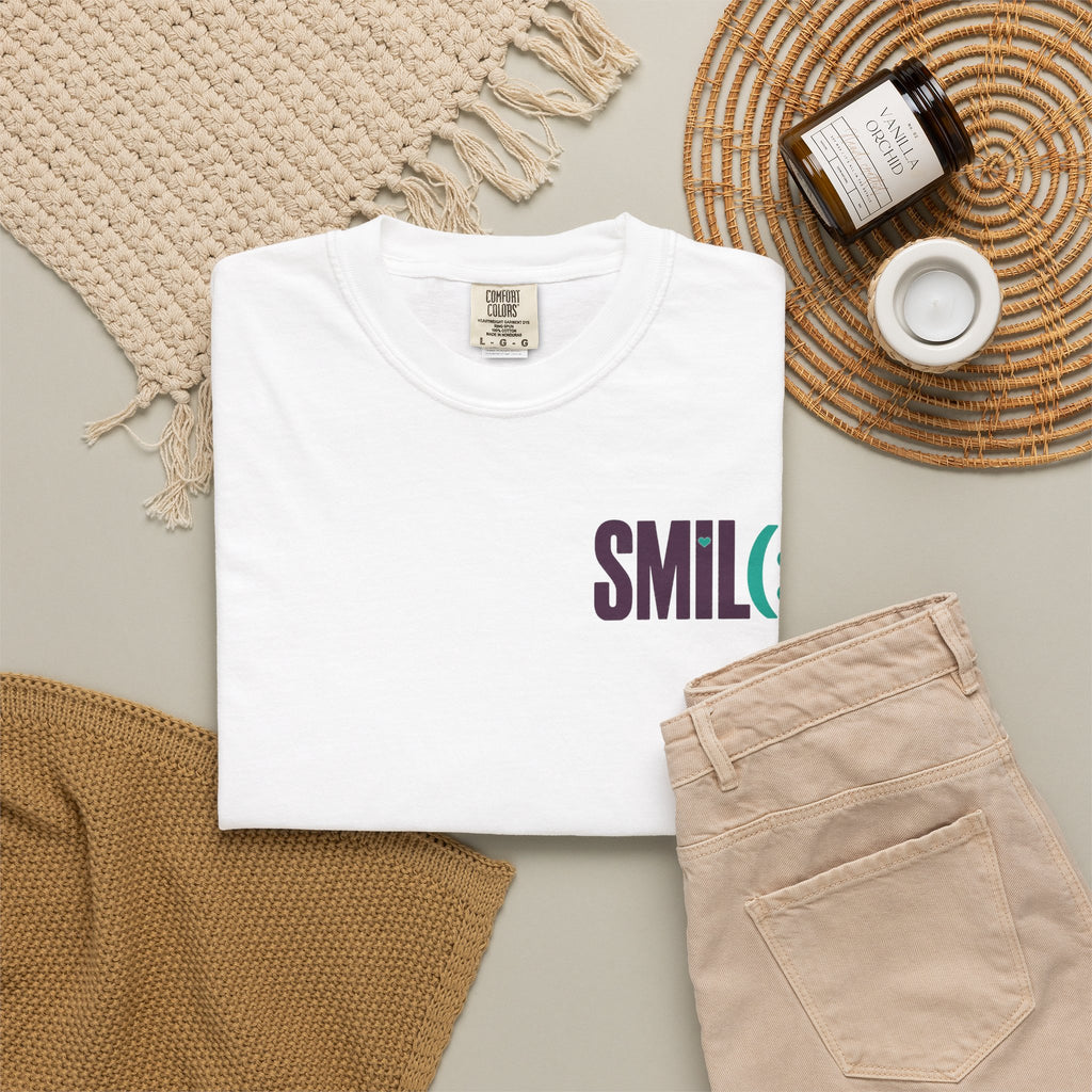 SMIL(: IT’S FREE. Front & Back Garment-Dyed Graphic Tee