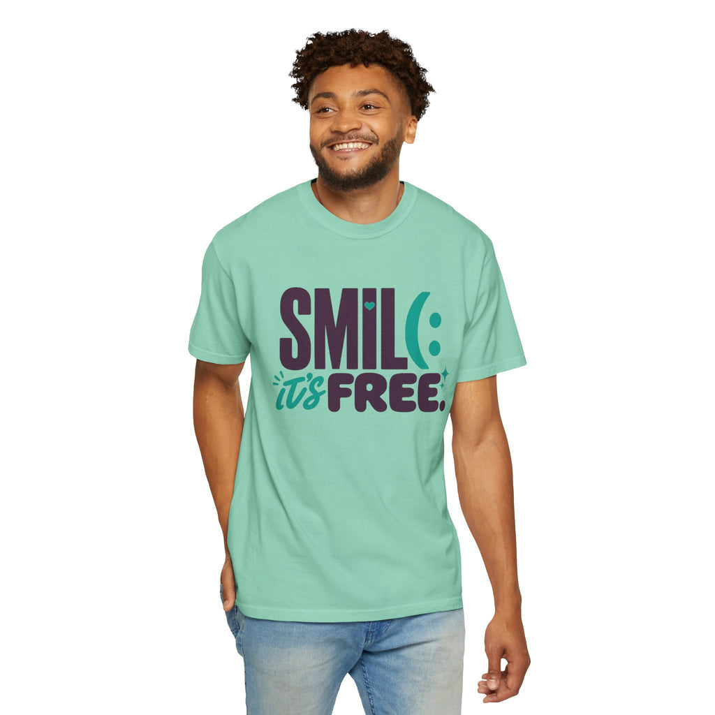 SMIL(: IT’S FREE. Plum & Teal Garment-Dyed Graphic Tee
