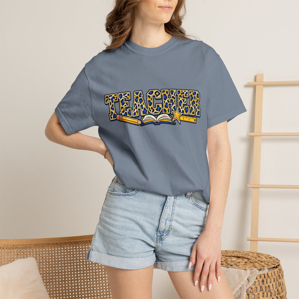 Leopard Print Teacher Comfort Colors® Heavyweight Tee 🍎✏️