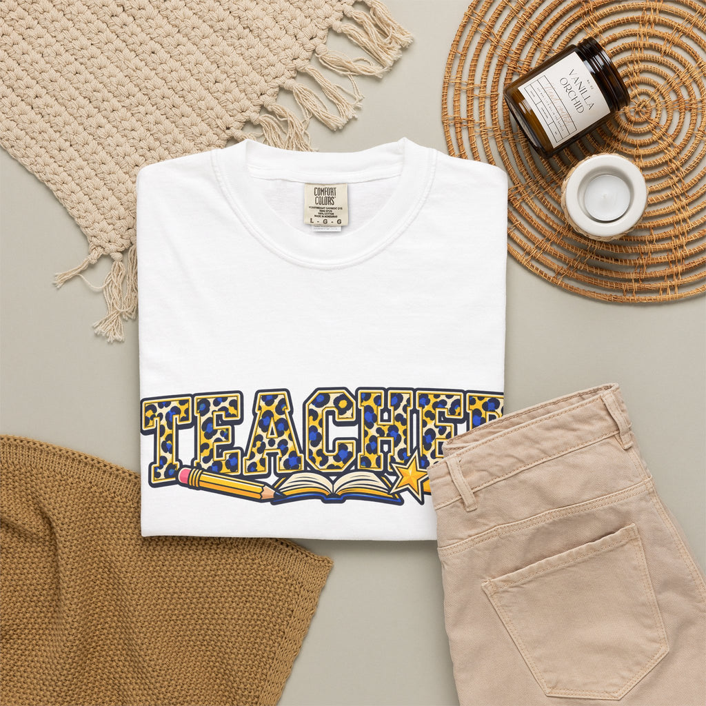 Leopard Print Teacher Comfort Colors® Heavyweight Tee 🍎✏️