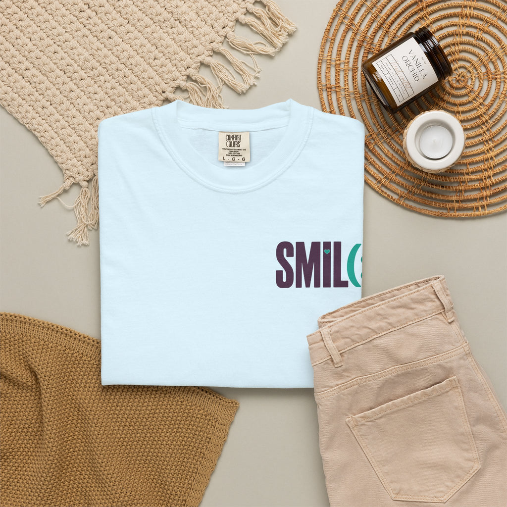 SMIL(: IT’S FREE. Front & Back Garment-Dyed Graphic Tee