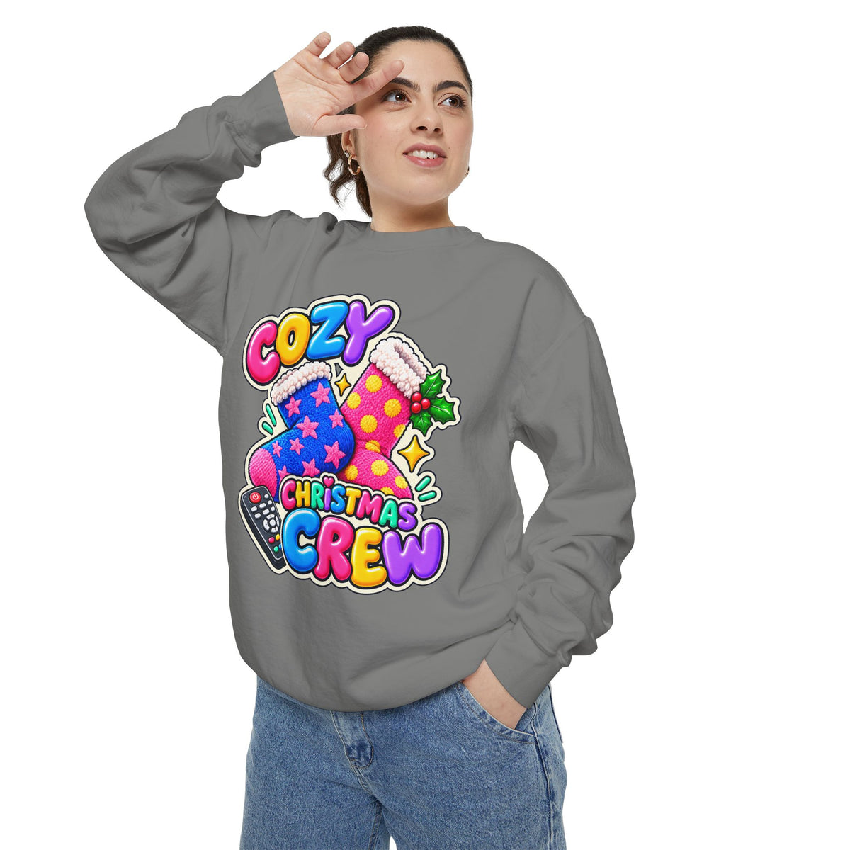 Cozy Christmas Crew Crewneck Sweatshirt 🧦🎄📺