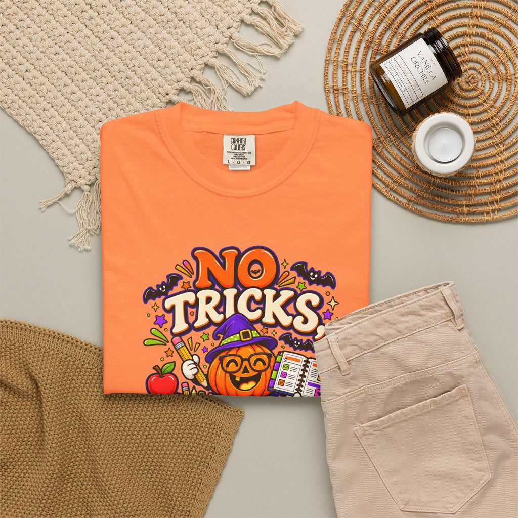 Halloween Teacher T-Shirt - "No Tricks, Just Lesson Plans"