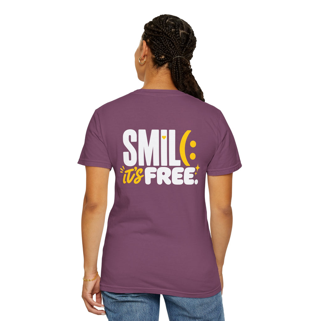 SMIL(: IT’S FREE. White & Yellow Front-and-Back Garment-Dyed Tee