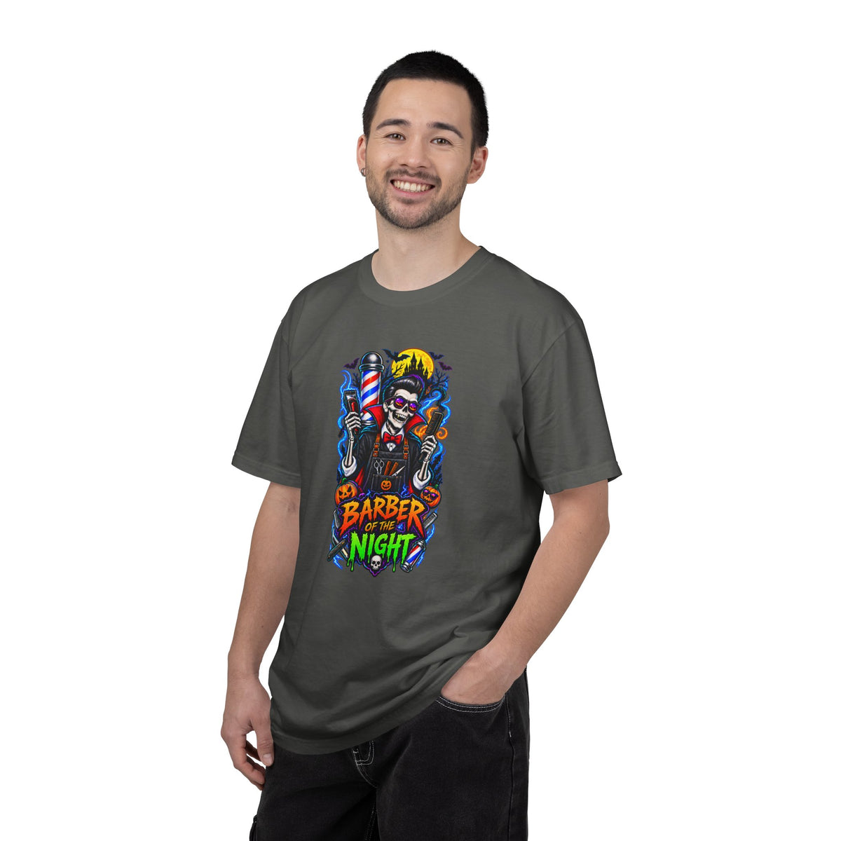 Barber of the Night Halloween Tee – Adult Unisex Barbershop Shirt