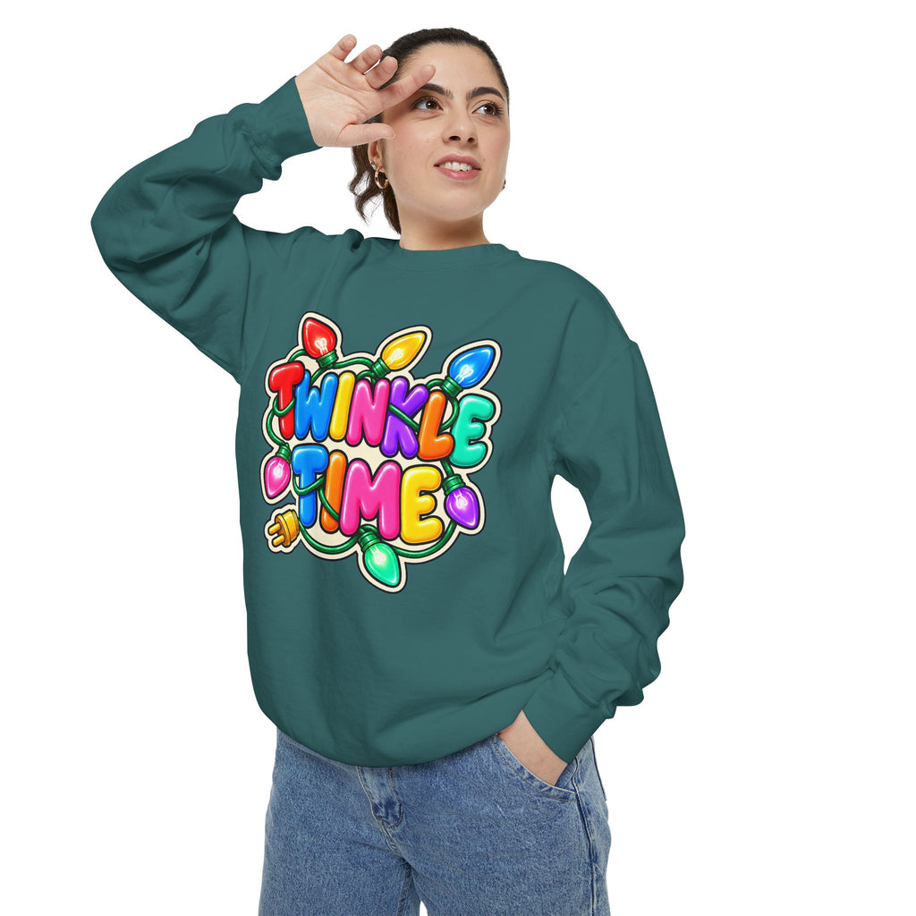 Twinkle Time Christmas - Colorful Holiday Light Graphic  Sweatshirt