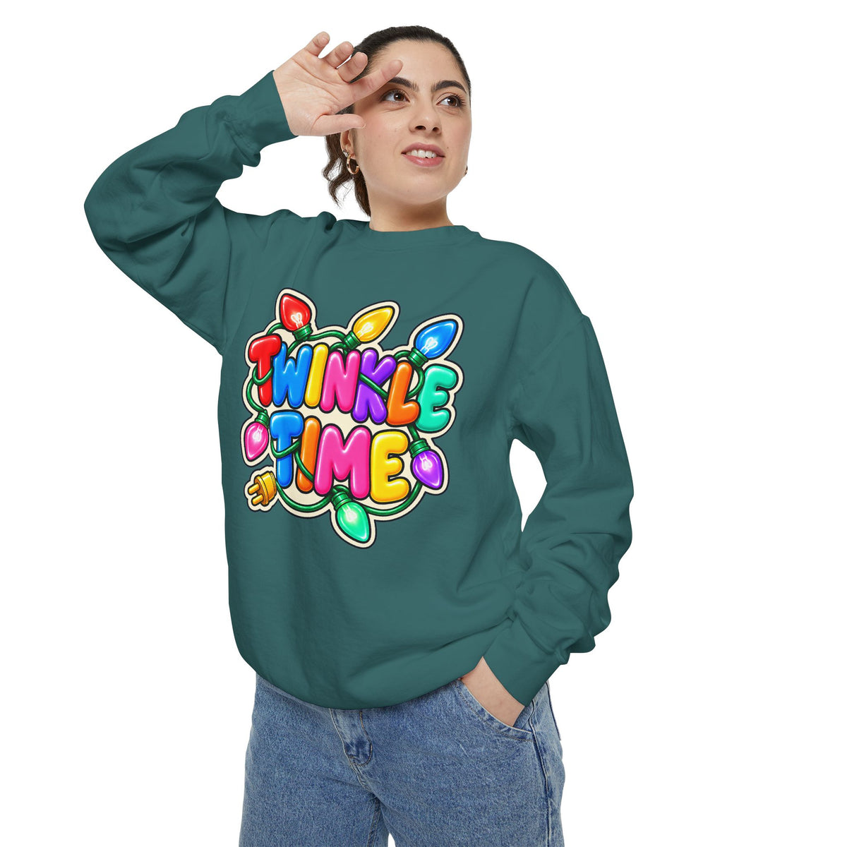 Twinkle Time Christmas - Colorful Holiday Light Graphic  Sweatshirt