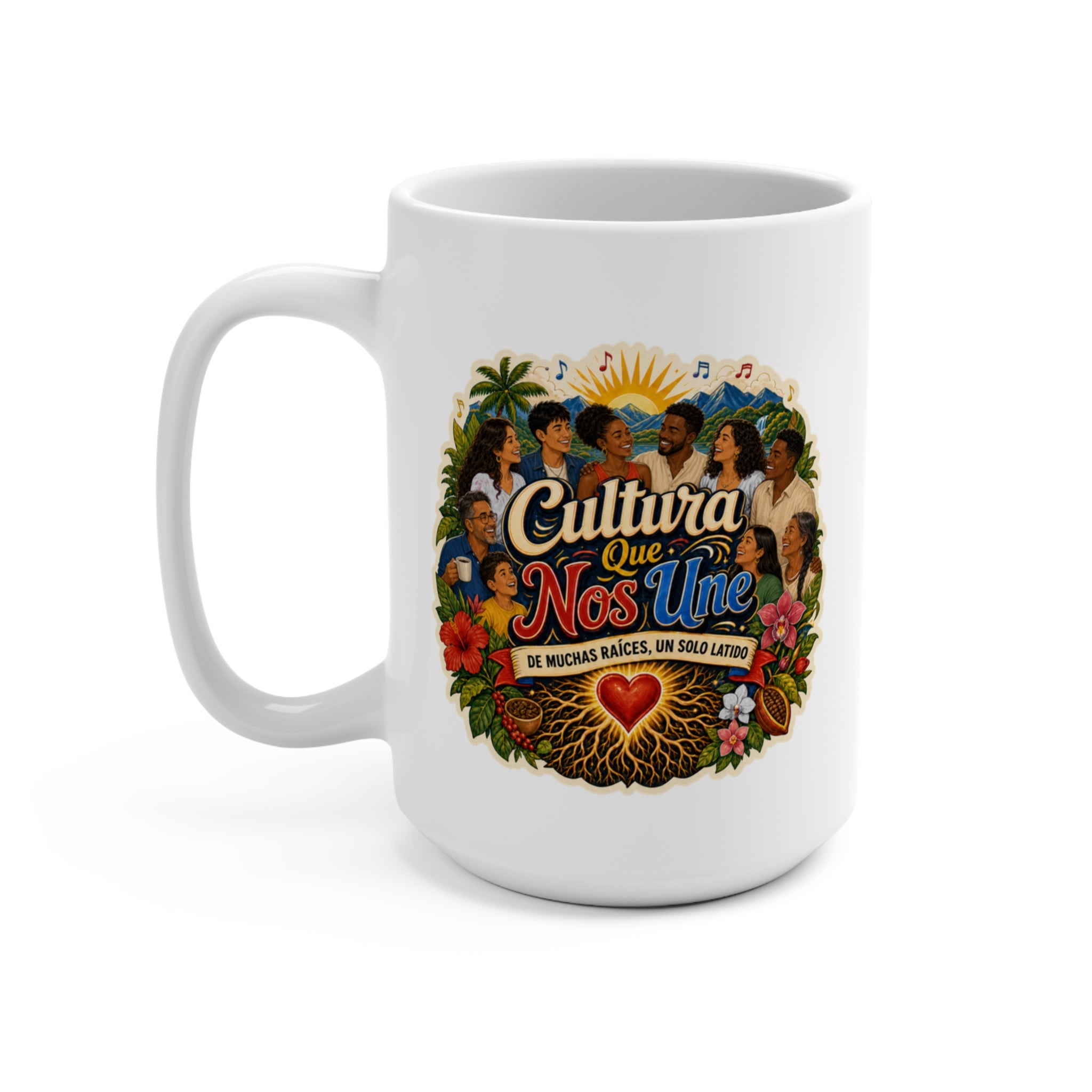 Cultura Que Nos Une Mug - De Muchas Raíces Un Solo Latino Coffee Cup - Hispanic Heritage Gift for Latino Families, Community and Culture Lovers