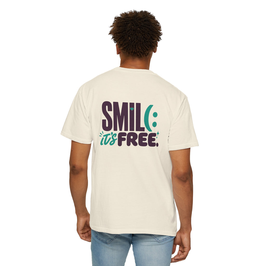 SMIL(: IT’S FREE. Front & Back Garment-Dyed Graphic Tee
