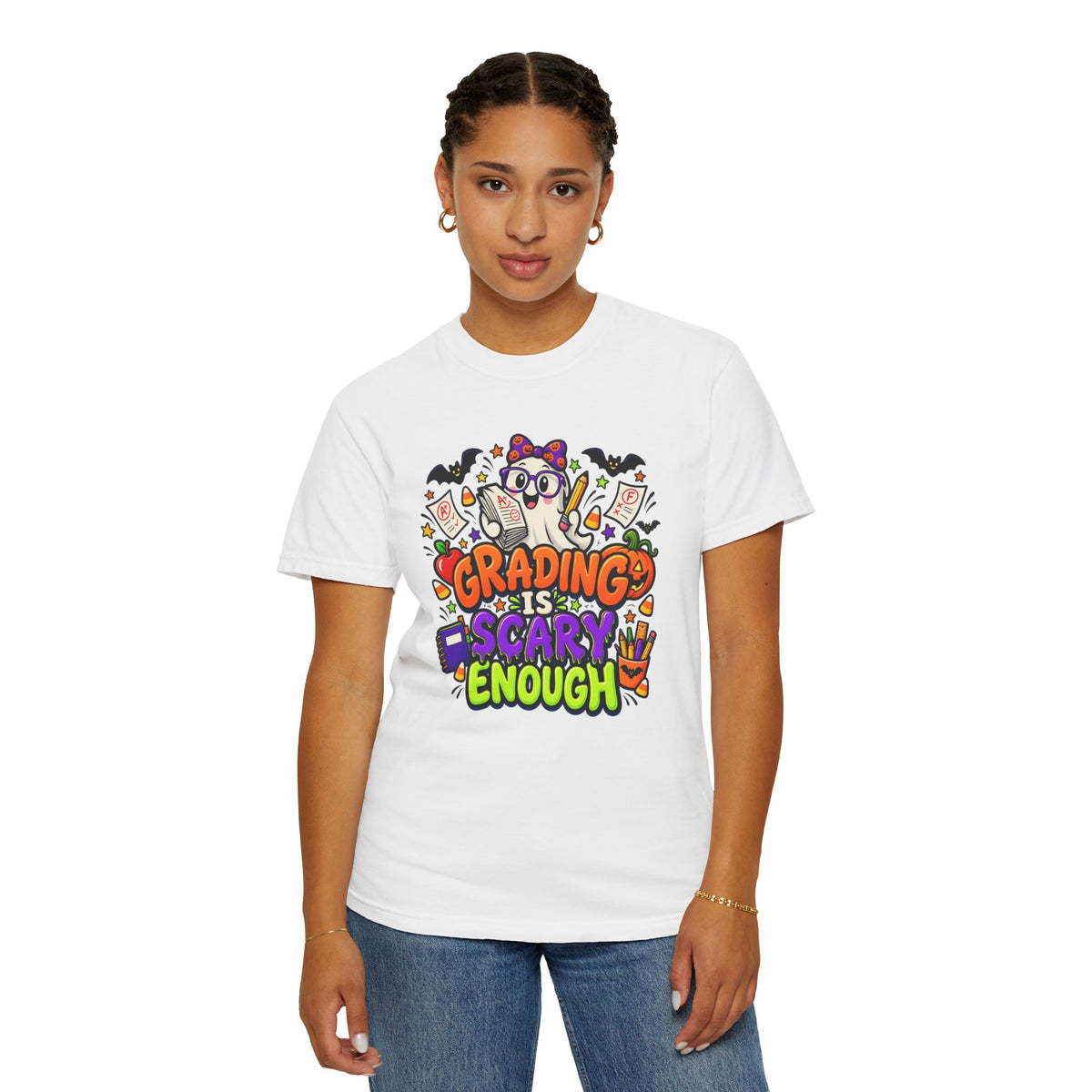 Grading Is Scary Enough T-Shirt — Halloween Teacher Funny Tee