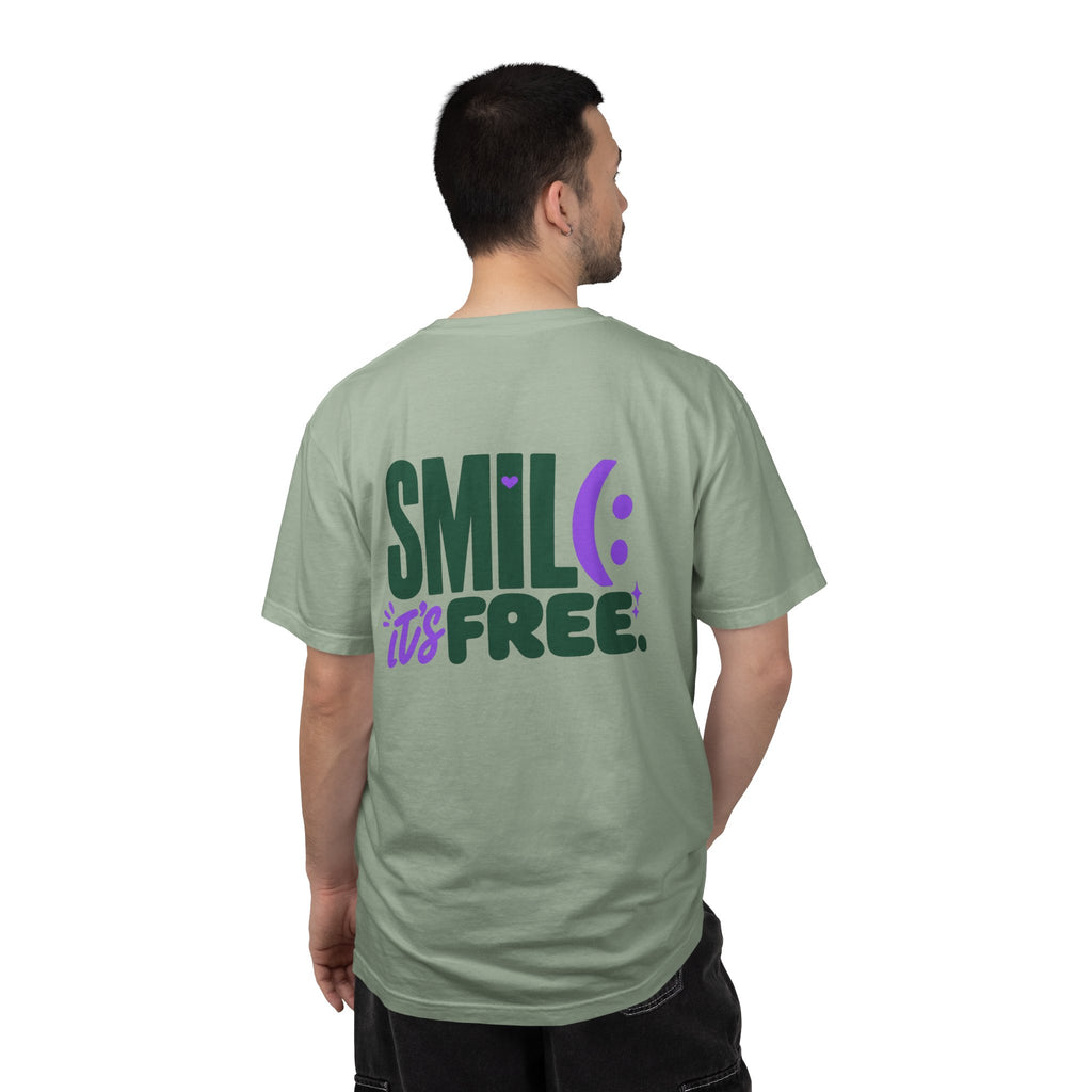 SMIL(: IT’S FREE. Green & Purple Front-and-Back Garment-Dyed Tee