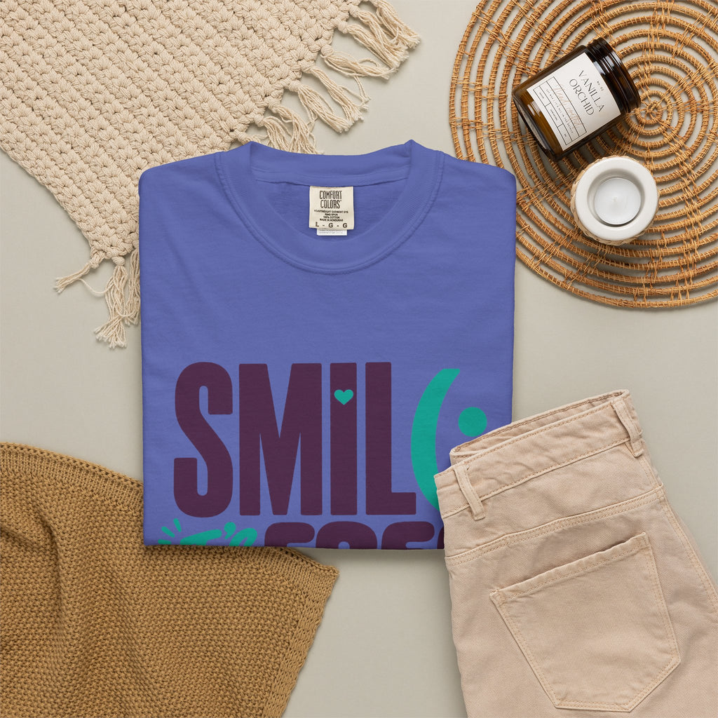 SMIL(: IT’S FREE. Plum & Teal Garment-Dyed Graphic Tee