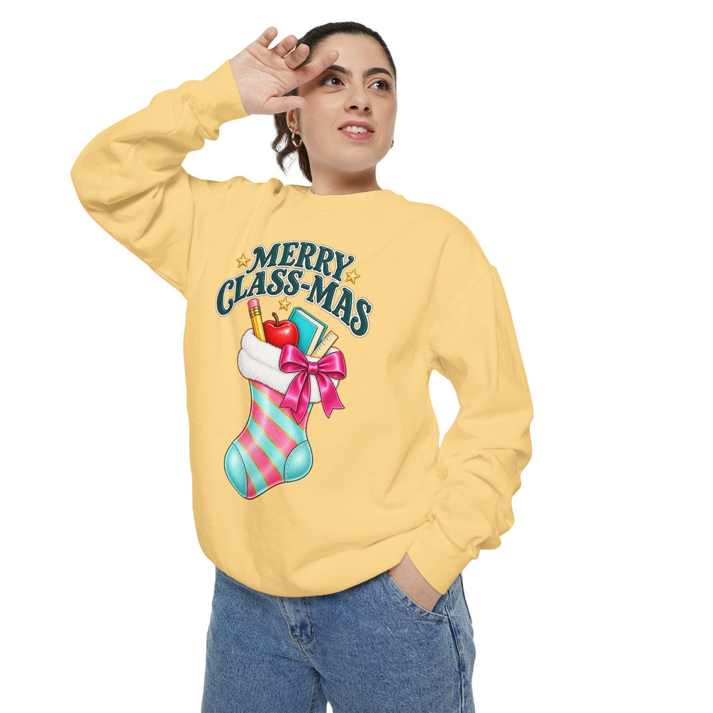 Merry Class-mas Sweatshirt — Christmas Teacher Holiday Stocking Crewneck