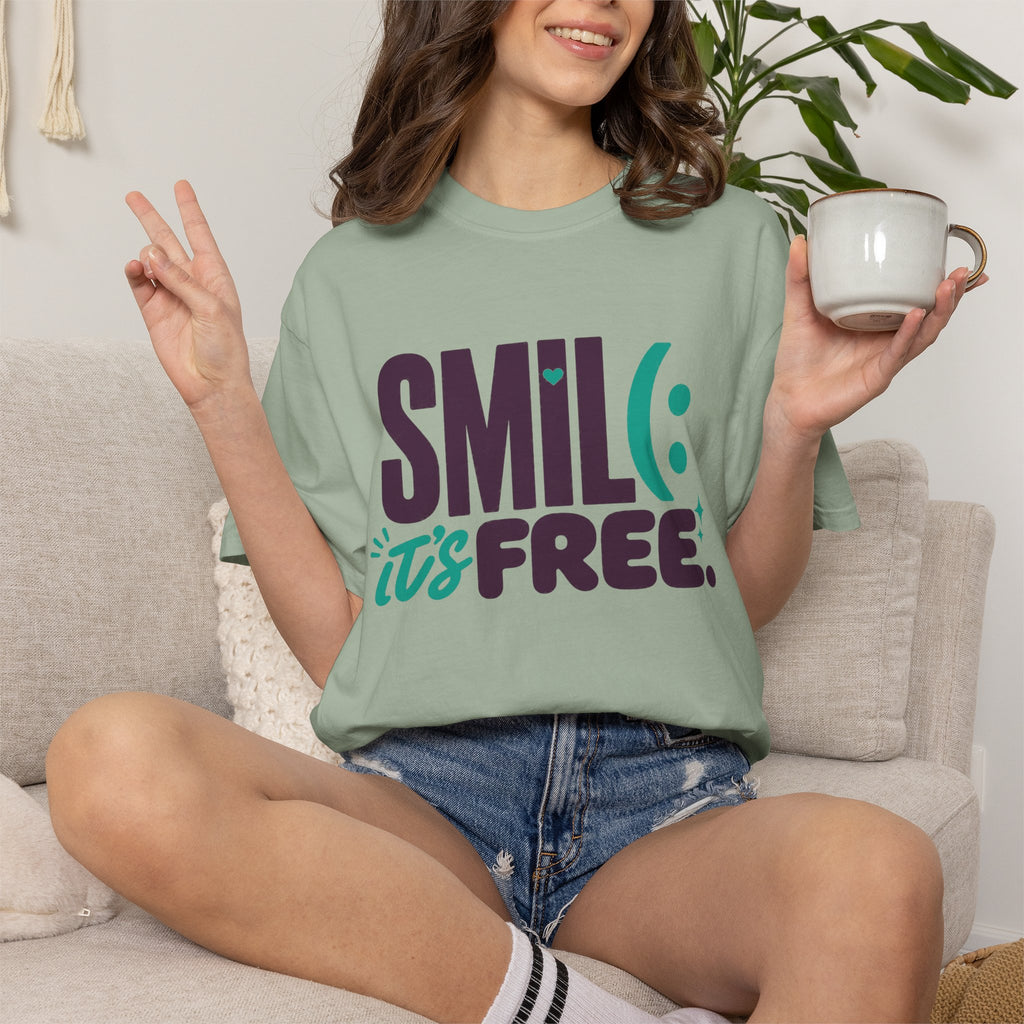 SMIL(: IT’S FREE. Plum & Teal Garment-Dyed Graphic Tee