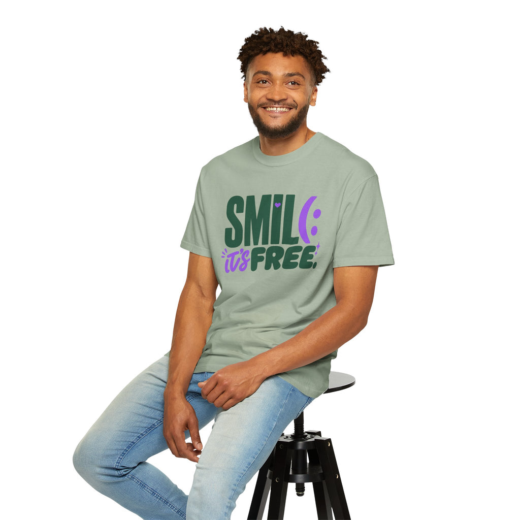 SMIL(: IT’S FREE. Forest Green & Purple Garment-Dyed Graphic Tee