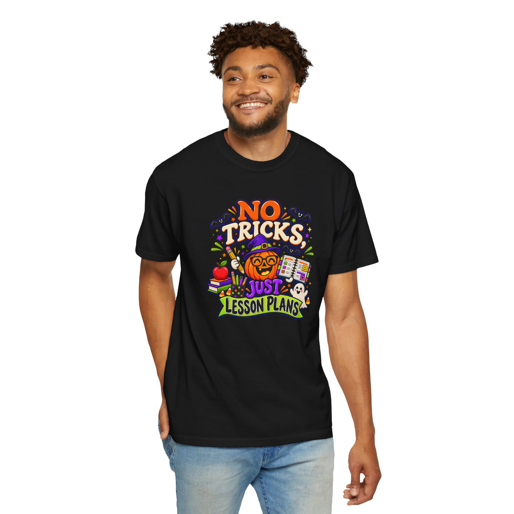 Halloween Teacher T-Shirt - "No Tricks, Just Lesson Plans"