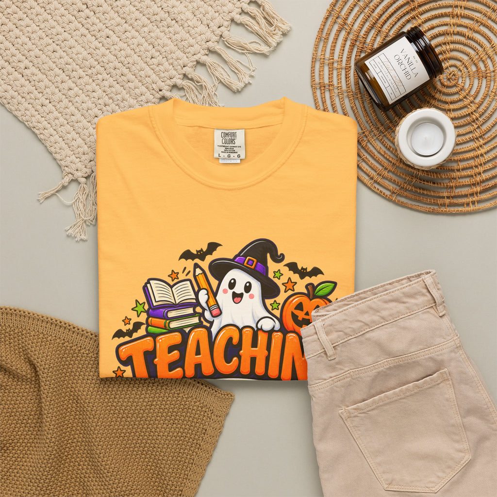 Teaching Is a Treat Halloween T-Shirt — Cute Ghost & Pumpkin Teacher Tee