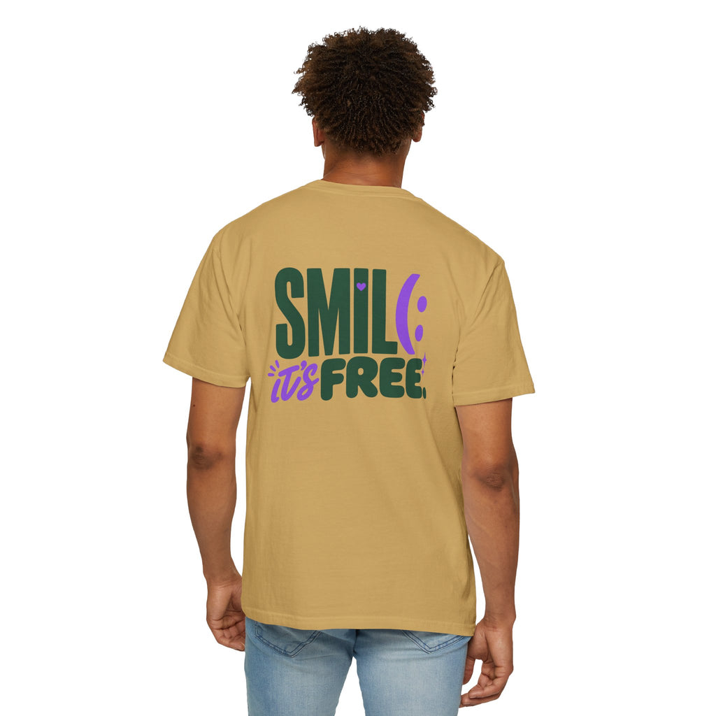 SMIL(: IT’S FREE. Green & Purple Front-and-Back Garment-Dyed Tee
