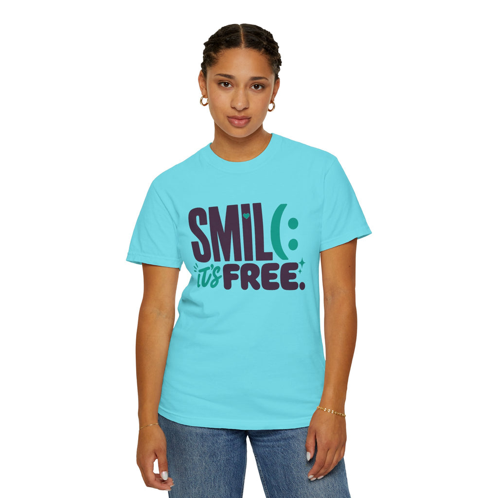 SMIL(: IT’S FREE. Plum & Teal Garment-Dyed Graphic Tee
