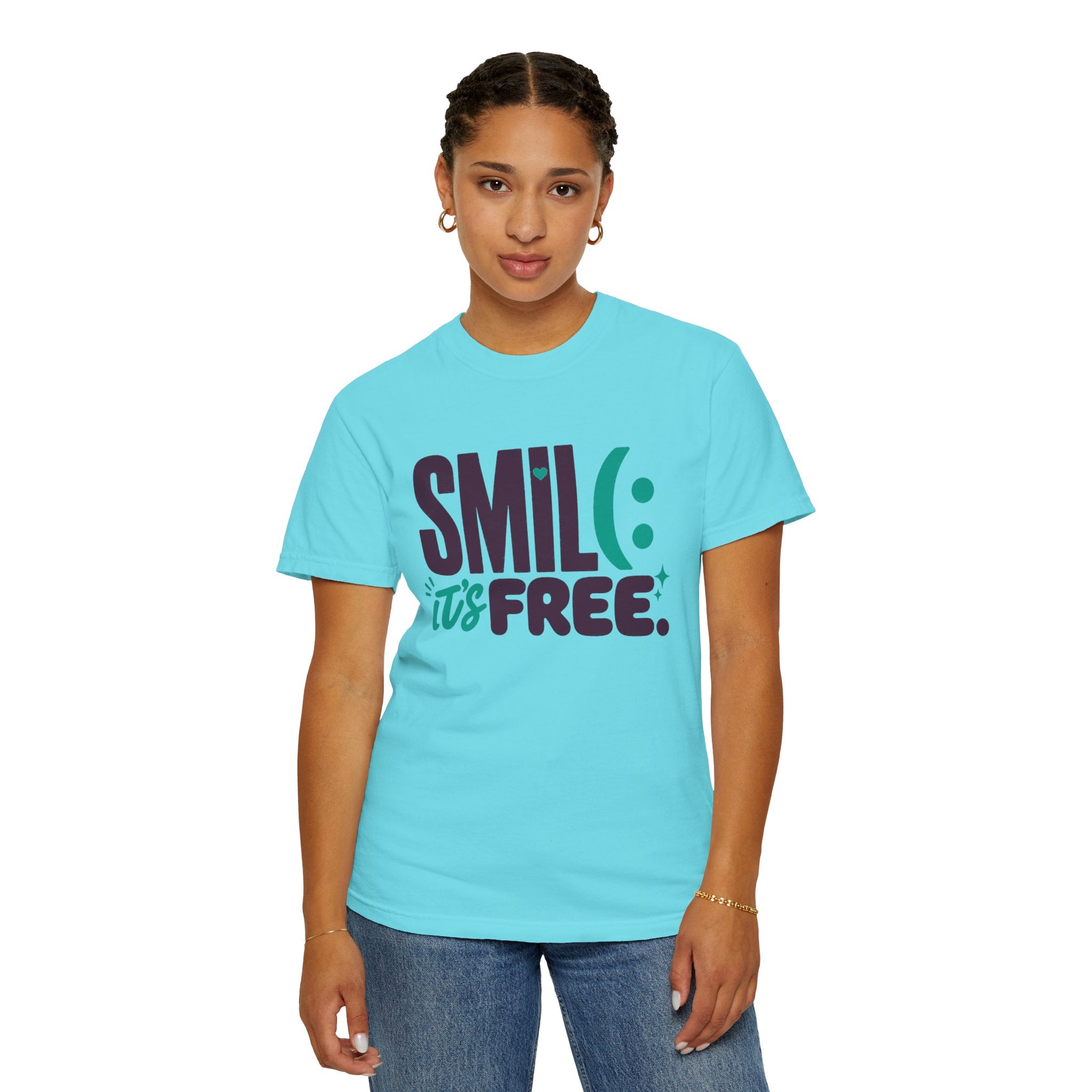 SMIL(: IT’S FREE. Plum & Teal Garment-Dyed Graphic Tee