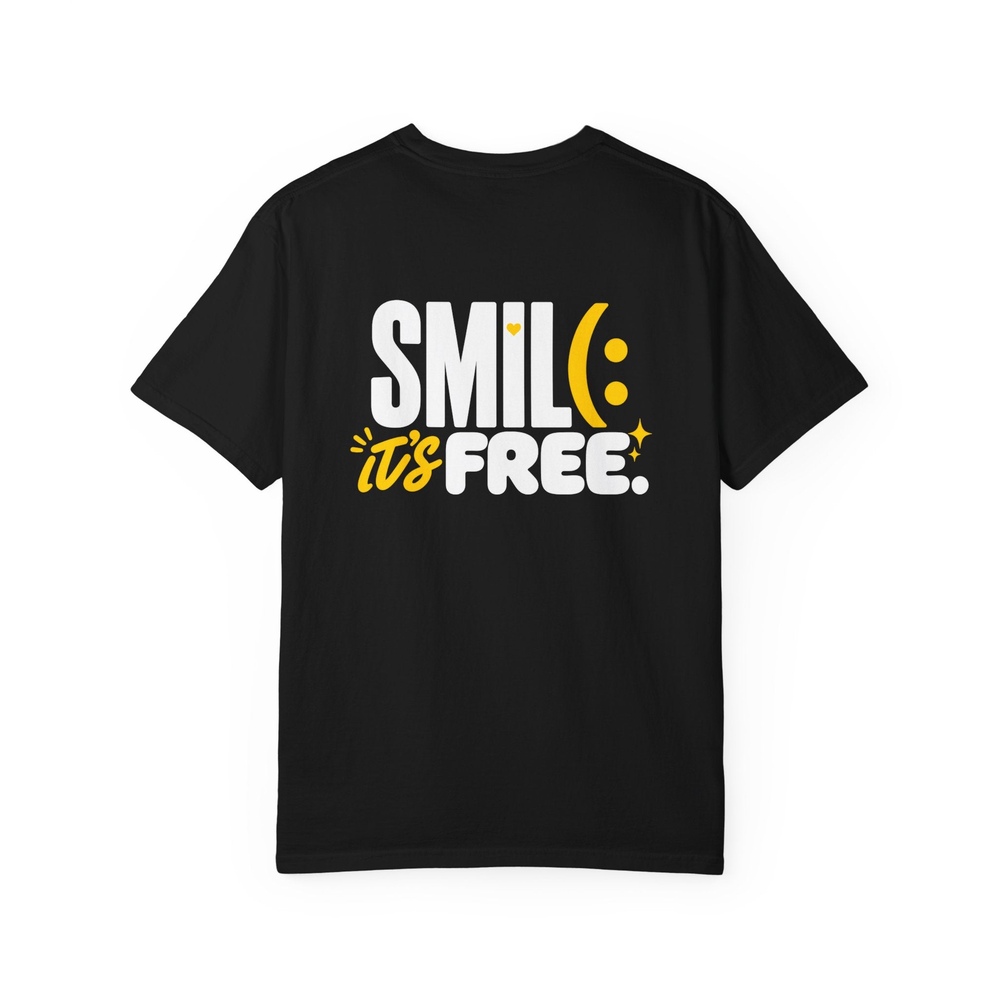 SMIL(: IT’S FREE. White & Yellow Front-and-Back Garment-Dyed Tee