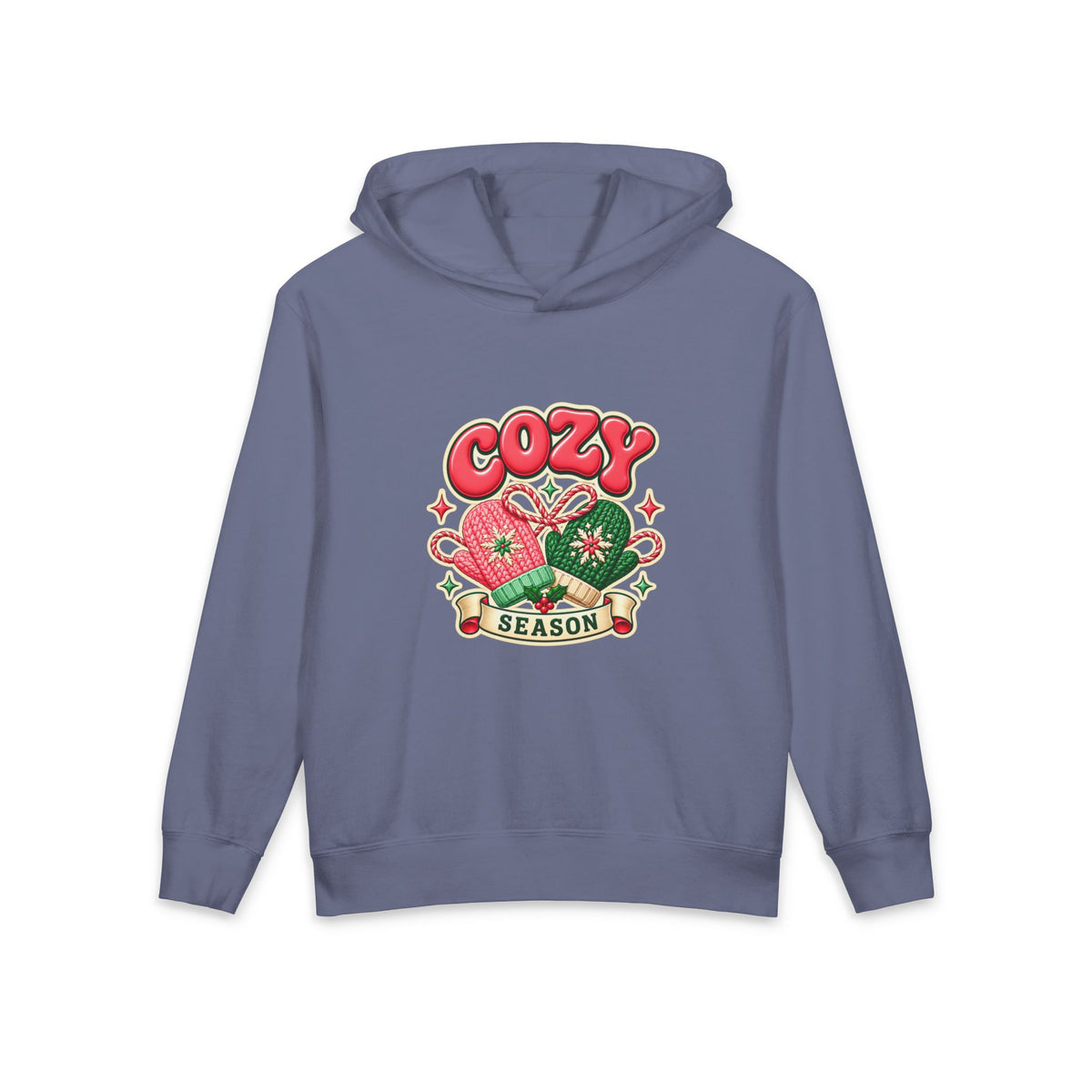 Cozy Season Youth Hoodie — Cute Mittens Christmas Pullover