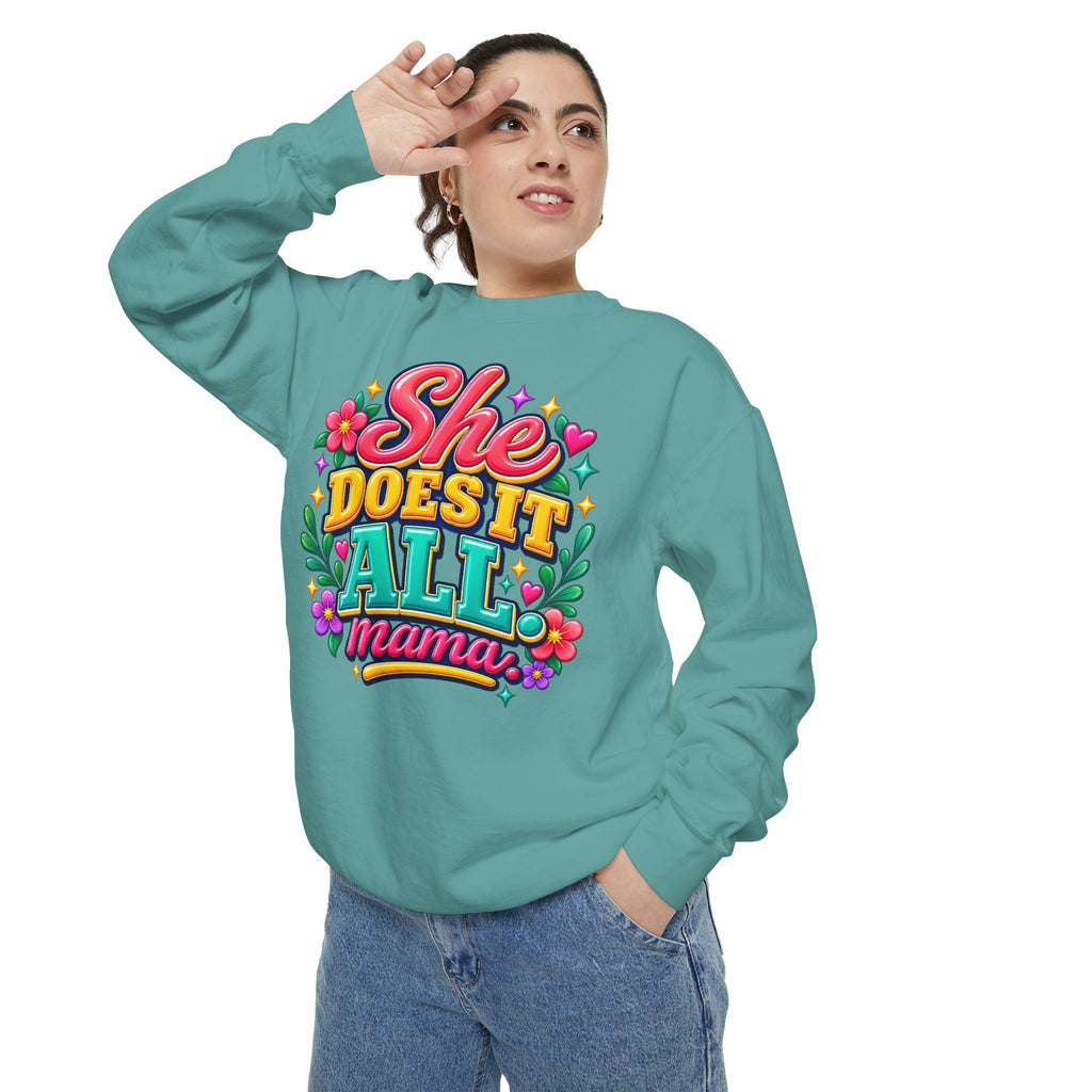 She Does It All Mama Sweatshirt — Floral Mom Appreciation Crewneck