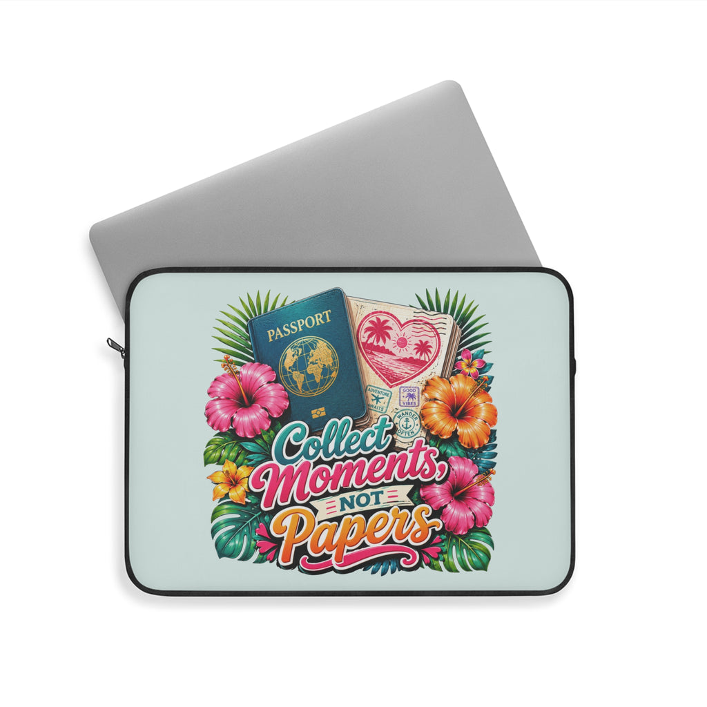 Collect Moments, Not Papers - Breezy Mint Laptop and iPad Sleeve