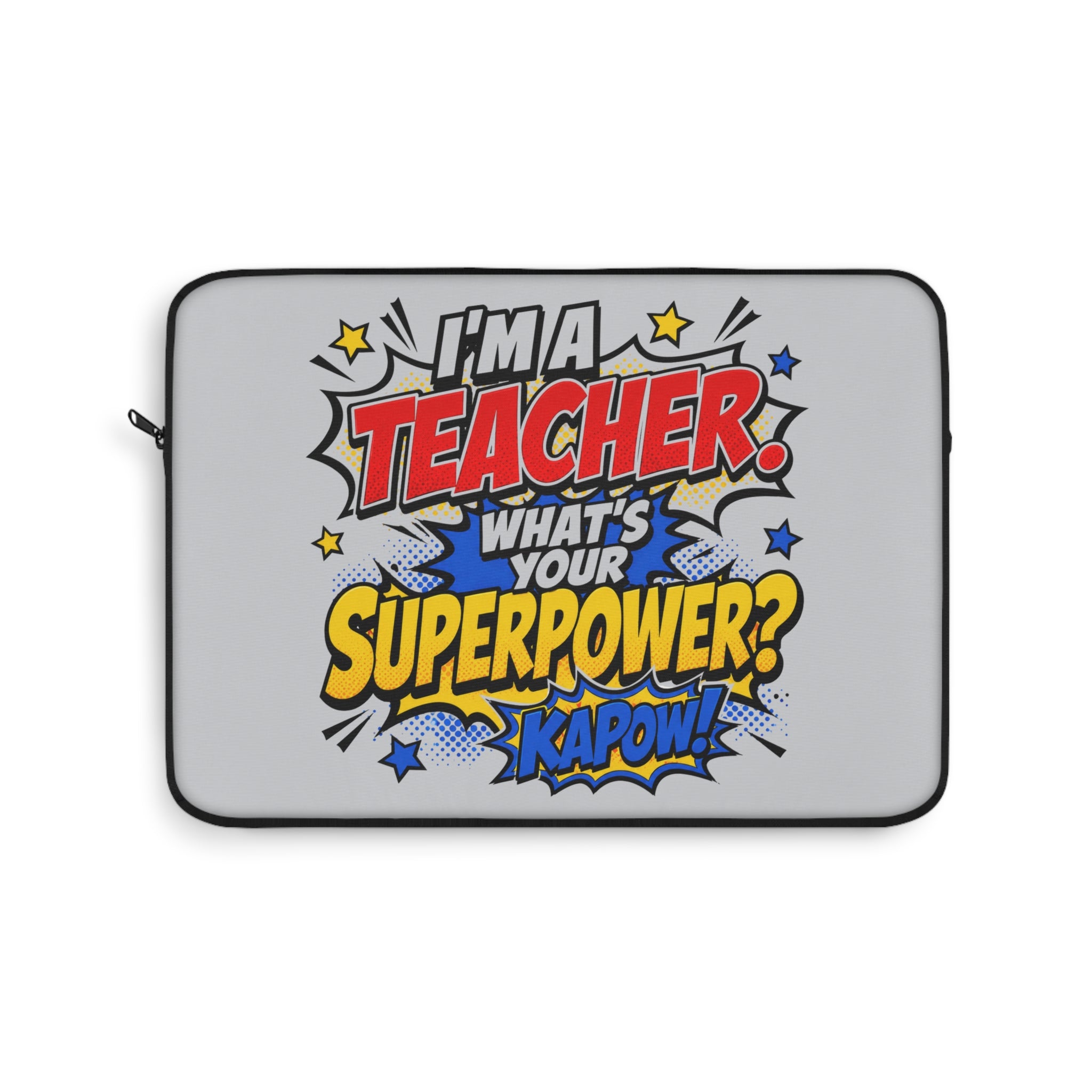 Teacher Superpower -  Vintage Newsprint Gray Laptop and iPad Sleeve