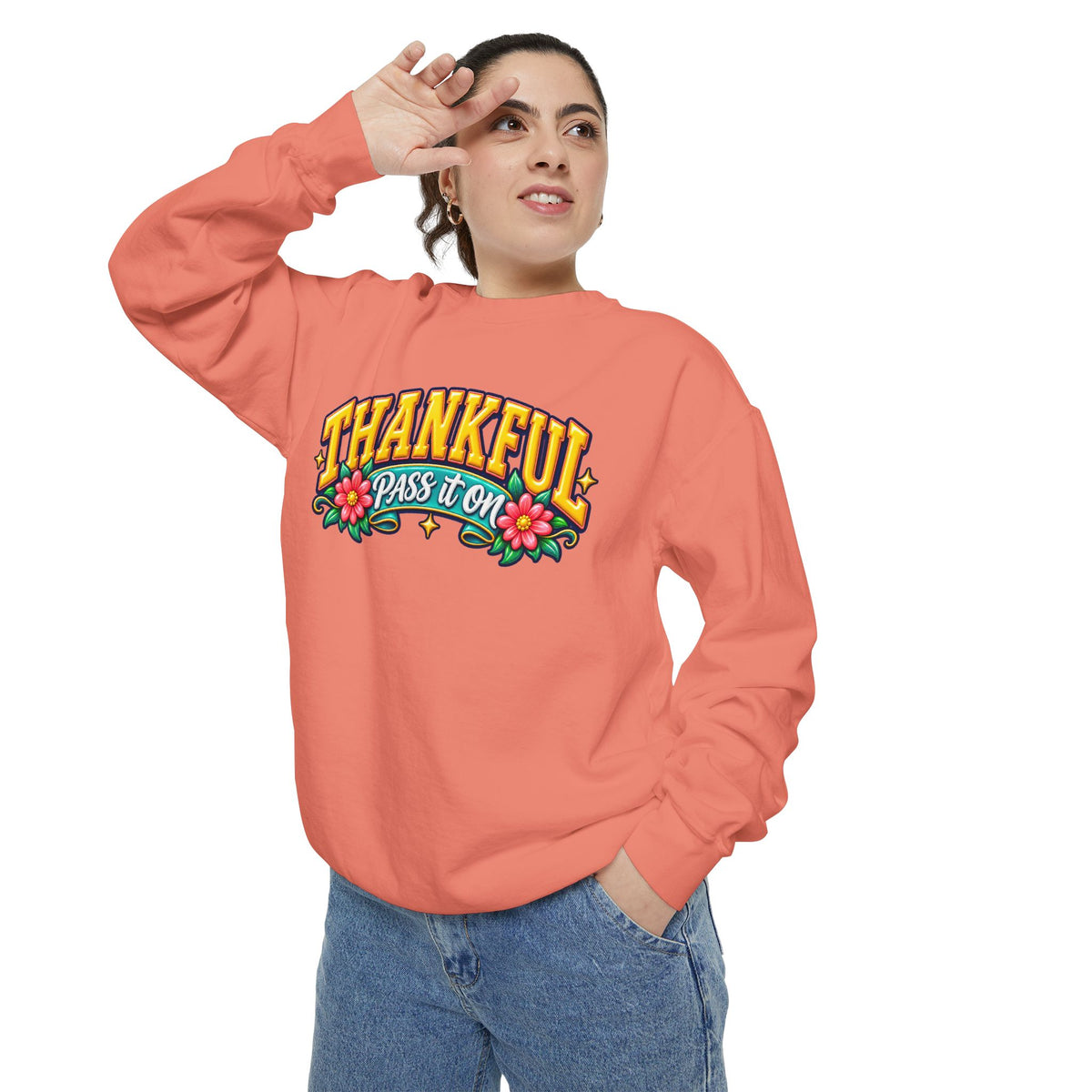 Thankful Pass It On Sweatshirt — Graphic Thankful Floral Crewneck