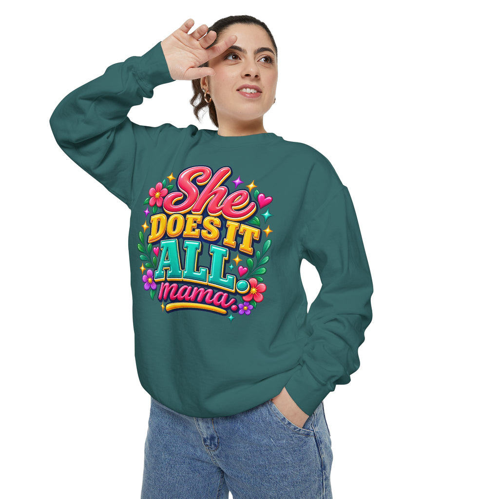 She Does It All Mama Sweatshirt — Floral Mom Appreciation Crewneck