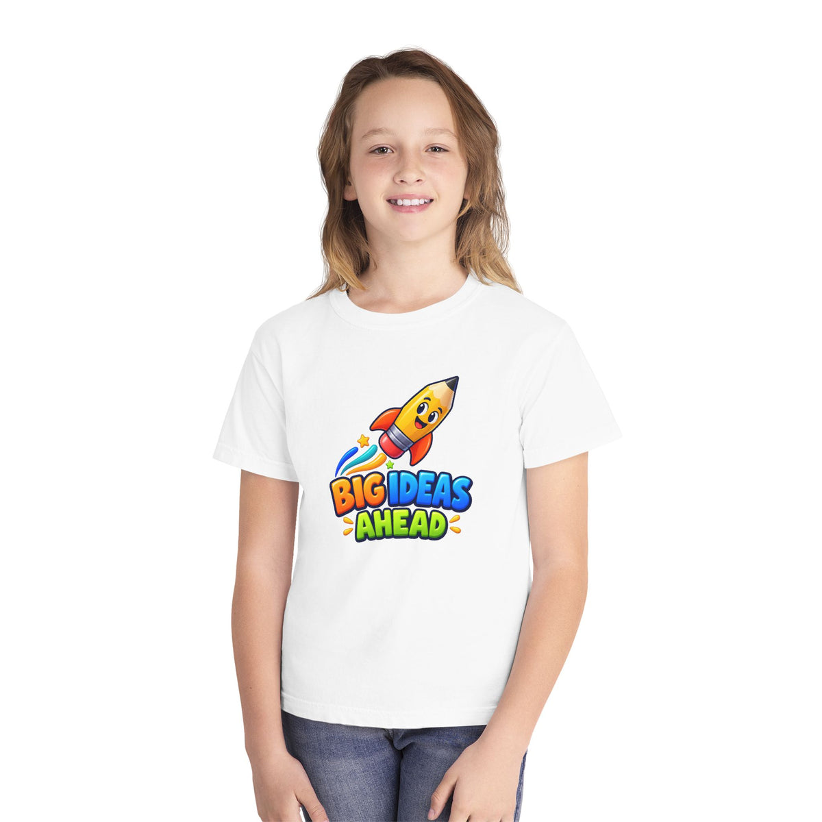 🚀 Big Ideas Ahead Rocket Pencil Kids Tee