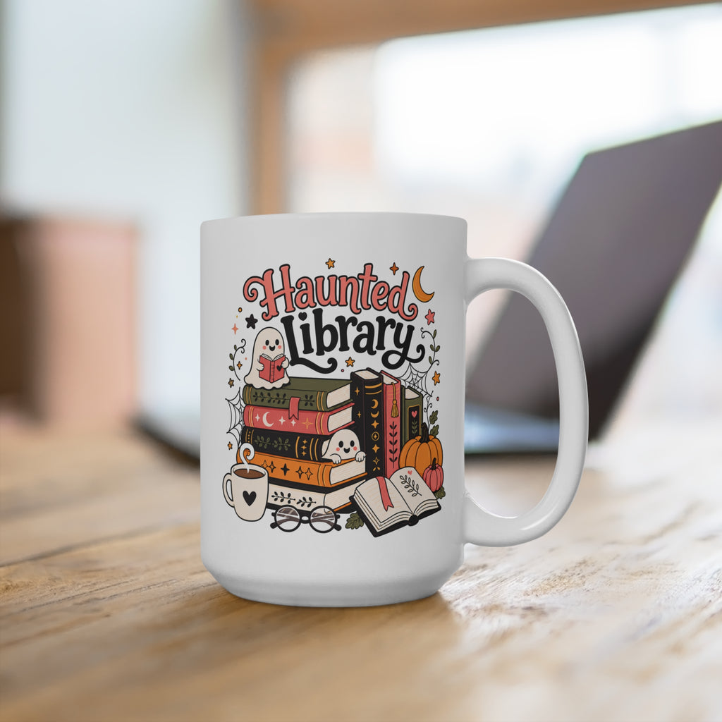 Haunted Library Mug - Spooky Book Lover Coffee Cup - Cute Halloween Reading Gift for Librarians, Teachers and Readers