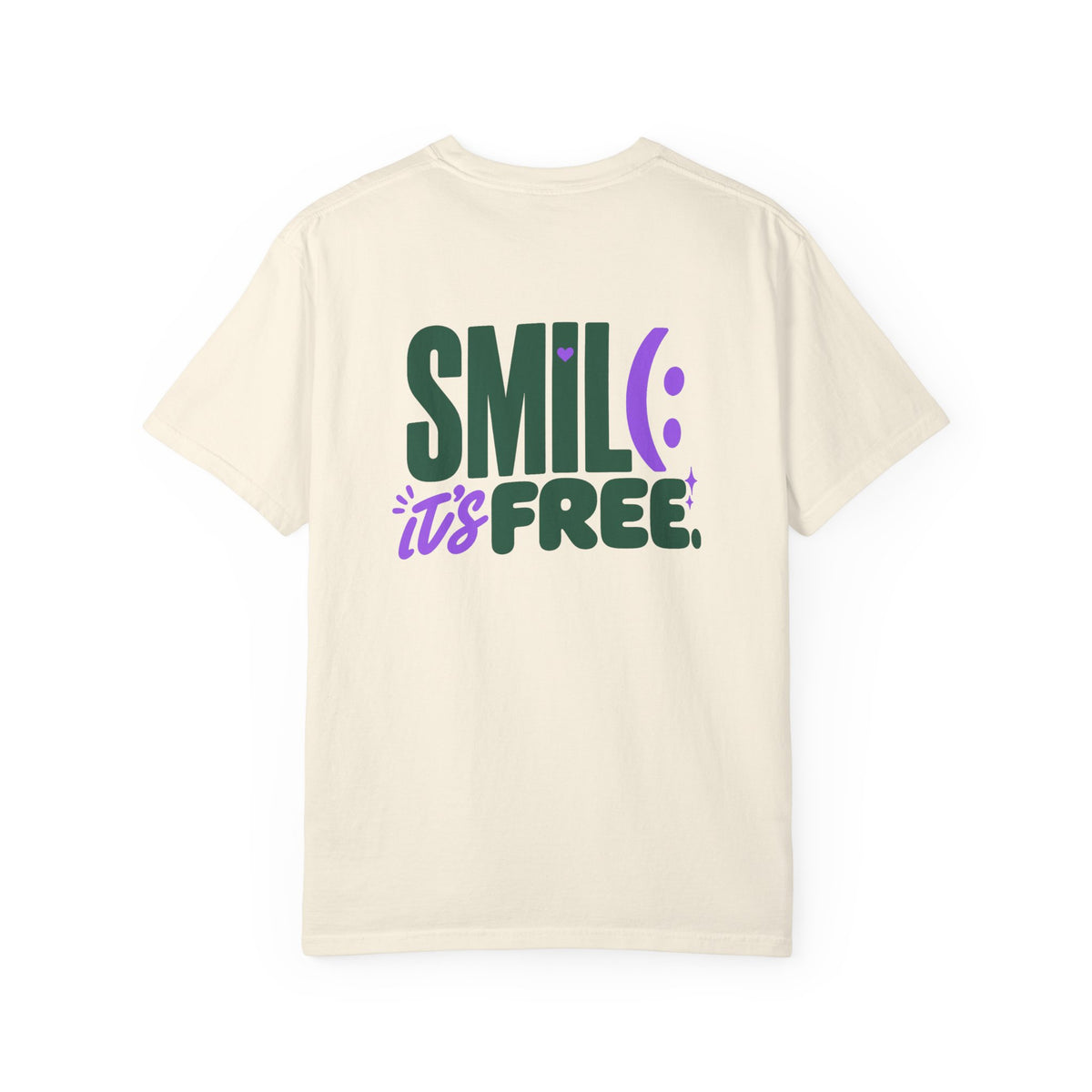 SMIL(: IT’S FREE. Green & Purple Front-and-Back Garment-Dyed Tee