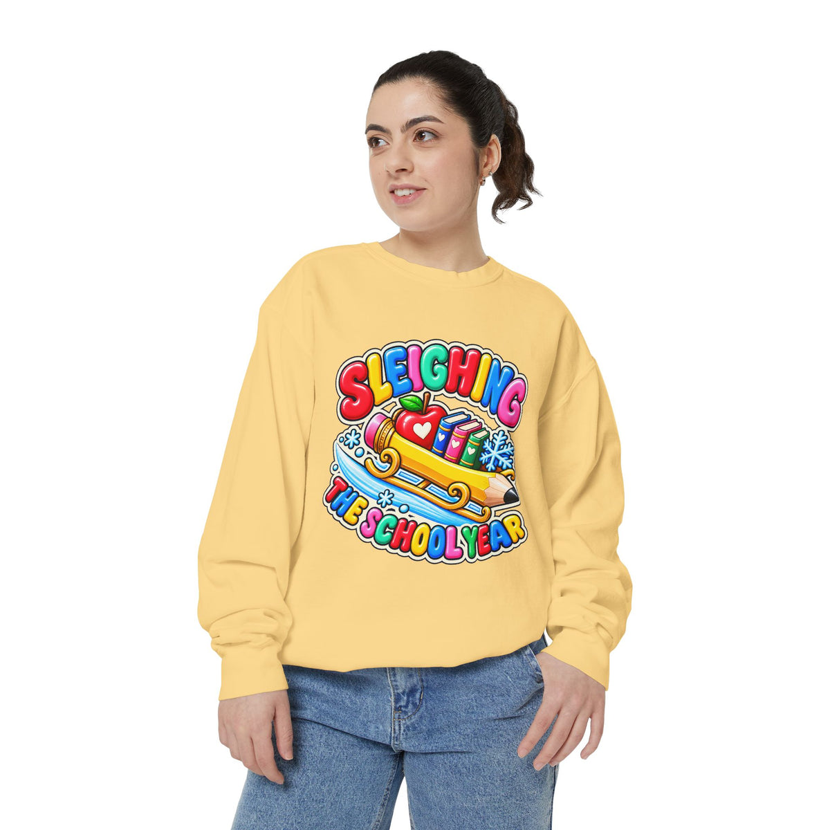 Sleighing the School Year Christmas Sweatshirt 📚🍎❄️