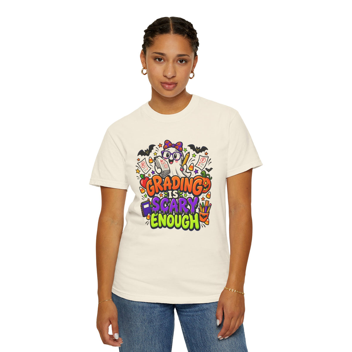 Grading Is Scary Enough T-Shirt — Halloween Teacher Funny Tee