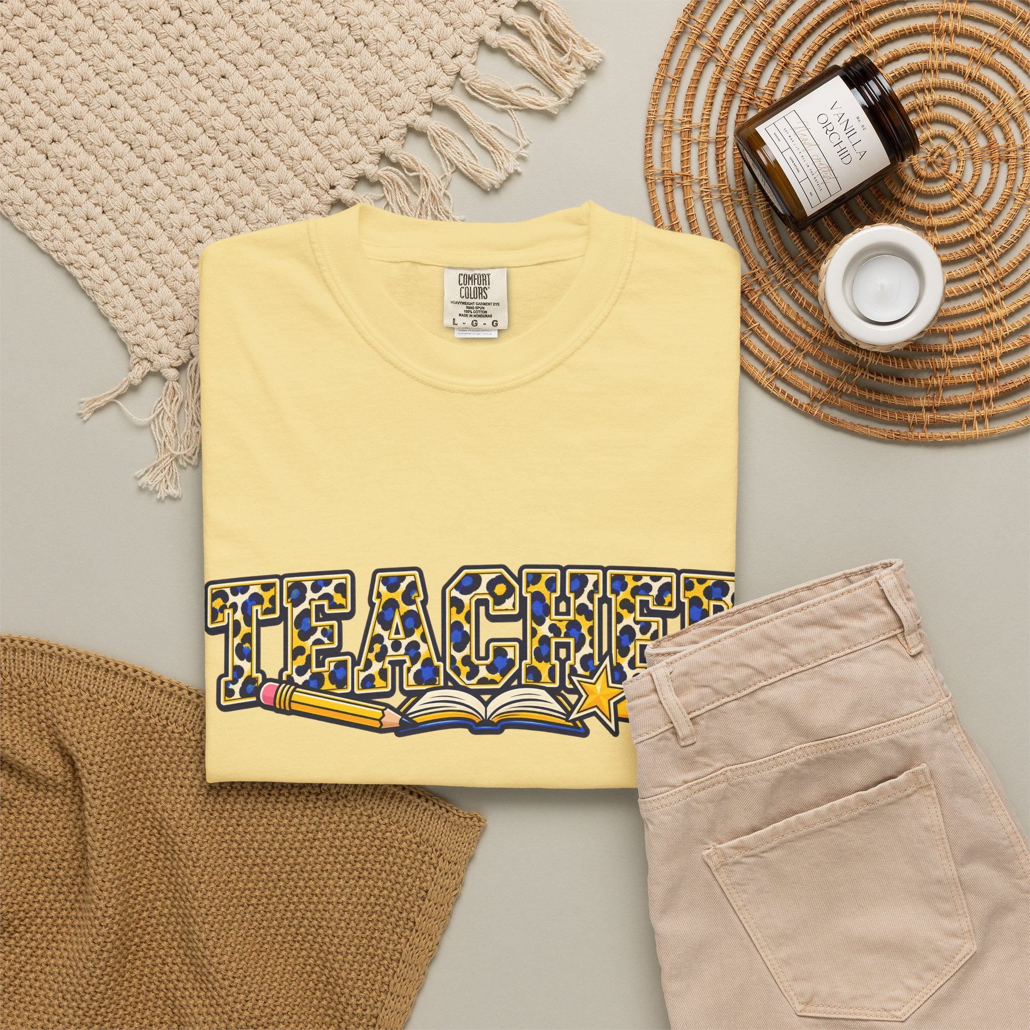 Leopard Print Teacher Comfort Colors® Heavyweight Tee 🍎✏️